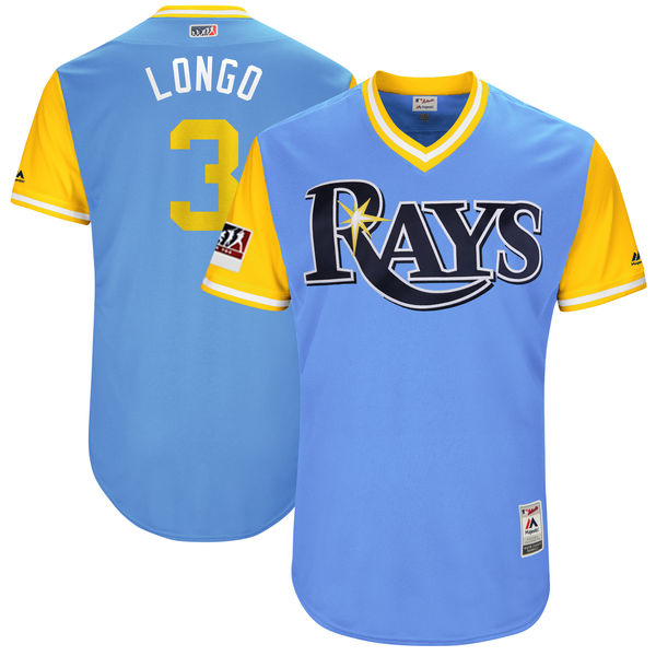 Men's Tampa Bay Rays #3 Evan Longoria "Longo" Majestic Light Blue/Yellow 2017 Little League World Series Players Weekend Classic Stitched MLB Jersey