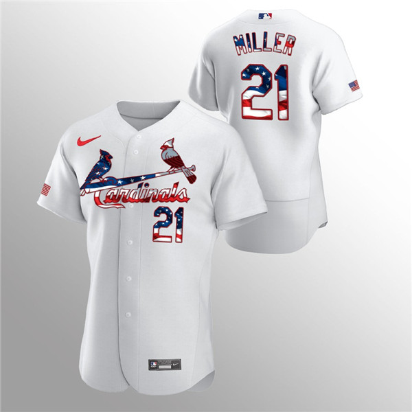 Men's St. Louis Cardinals #21 Andrew Miller White 2020 Stars & Stripes Flex Base Stitched Jersey
