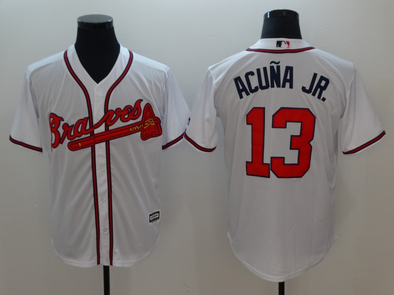 Men's Atlanta Braves #13 Ronald Acuña Jr White Flexbase Stitched MLB Jersey