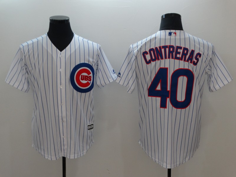 Men's Chicago Cubs #40 Willson Contreras White Strip New Cool Base Stitched MLB Jersey