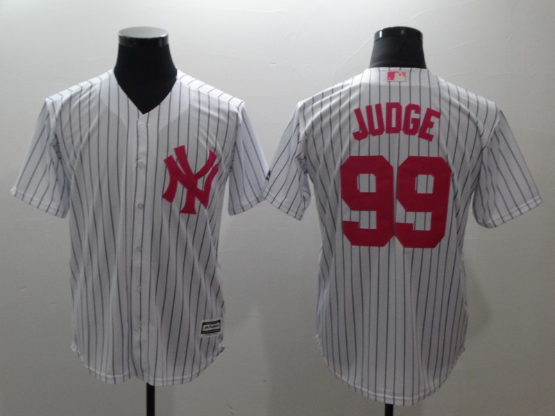 Men's New York Yankees #99 Aaron Judge White Pink Cool Base Stitched MLB Jersey