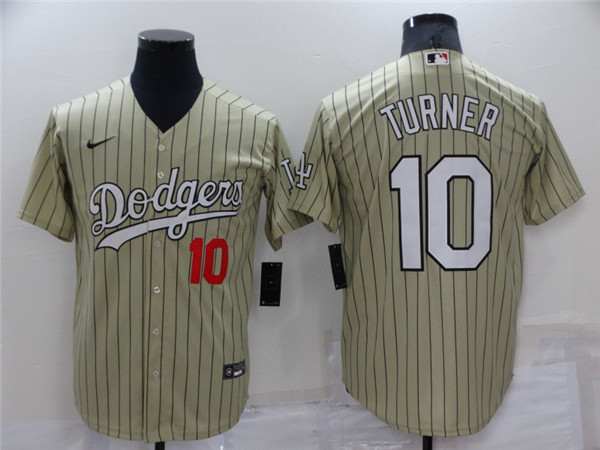 Men's Los Angeles Dodgers #10 Justin Turner Cream Throwback Stitched Baseball Jersey