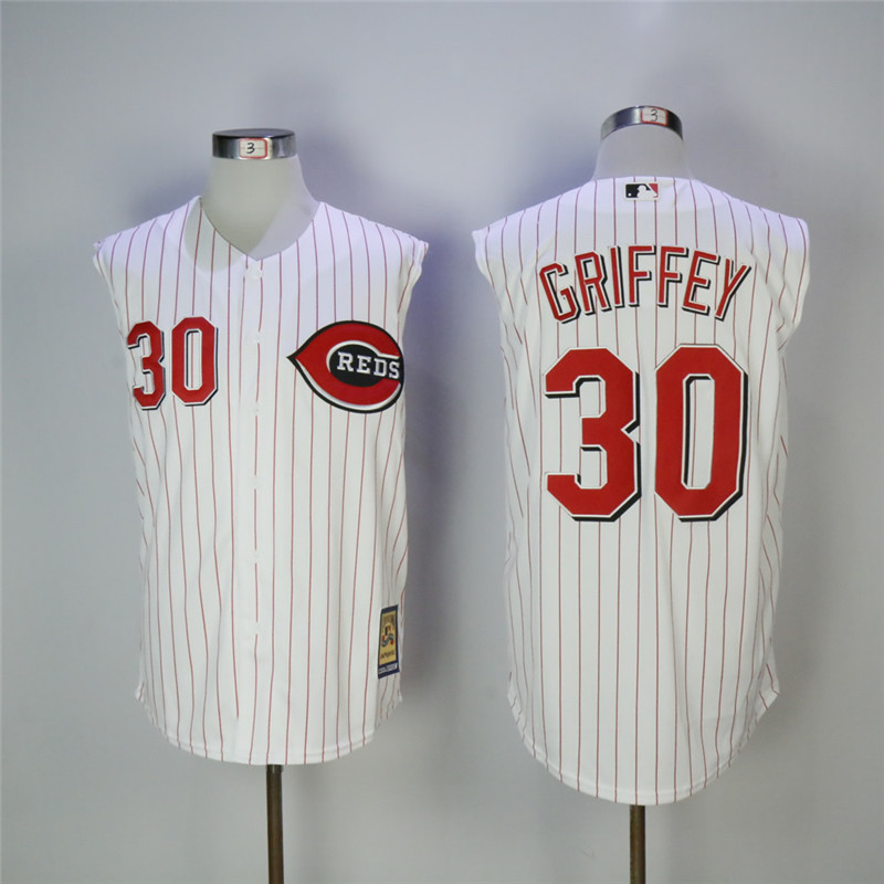 Men's Cincinnati Reds #30 Ken Griffey Jr White Cooperstown Collection Player Stitched MLB Jersey