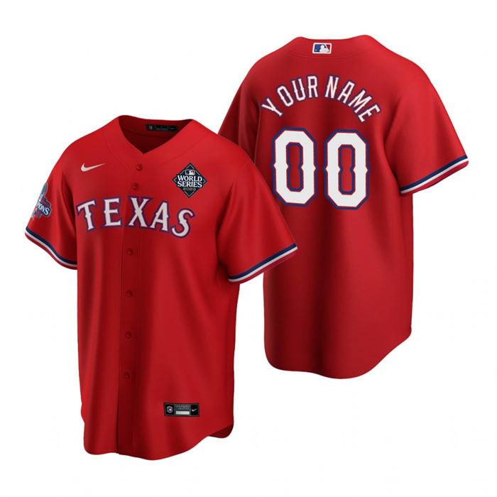 Men's Texas Rangers Active Player Custom Red 2023 World Series Patch And Champions Patch Cool Base Stitched Baseball Jersey