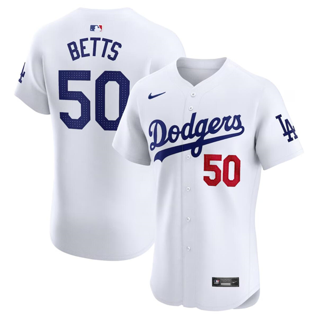 Men's Los Angeles Dodgers #50 Mookie Betts White 2024 Home Elite Stitched Jersey