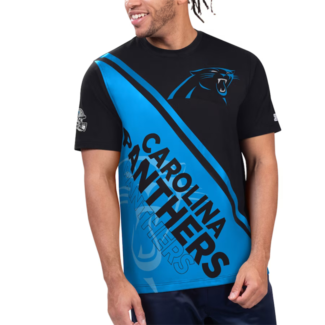 Men's Carolina Panthers Black/Blue Finish Line Extreme Graphic T-Shirt