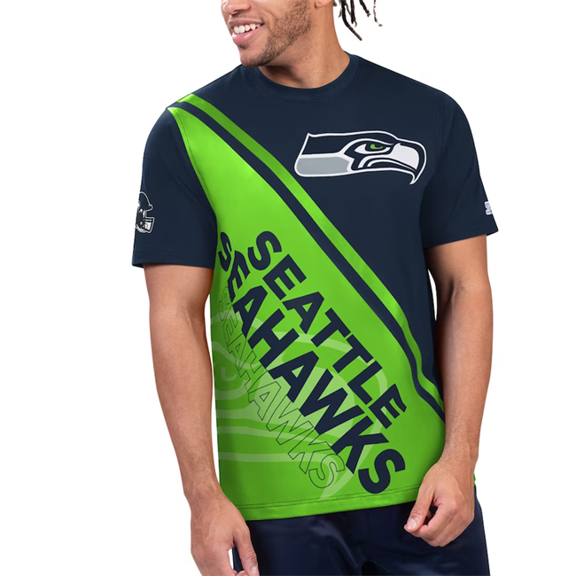 Men's Seattle Seahawks College Navy/Neon Green Finish Line Extreme Graphic T-Shirt