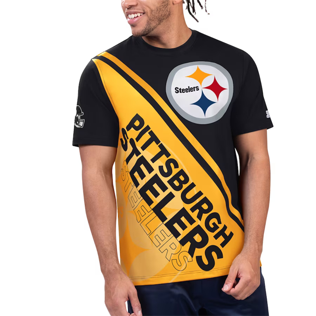 Men's Pittsburgh Steelers Black/Gold Finish Line Extreme Graphic T-Shirt