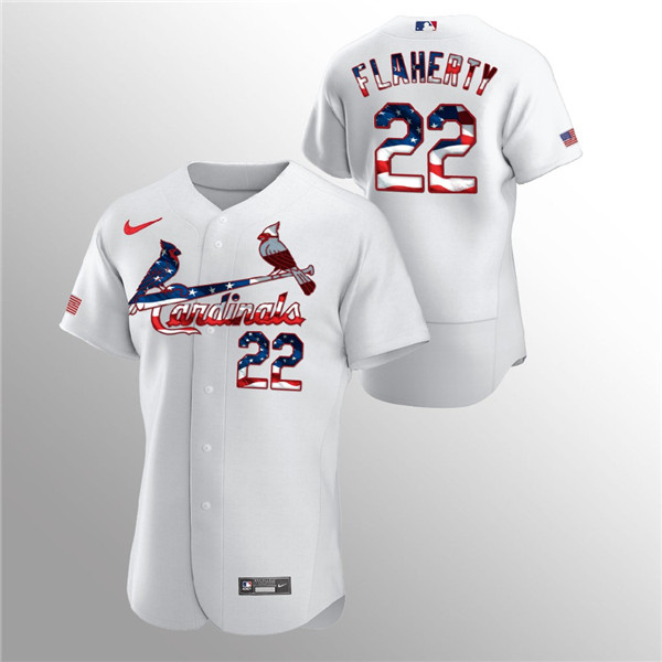 Men's St. Louis Cardinals #22 Jack Flaherty White 2020 Stars & Stripes Flex Base Stitched Jersey