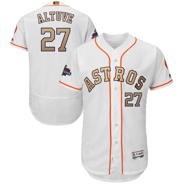 Men's Houston Astros #27 Jose Altuve Majestic White 2018 Gold Program Flex Base Player Stitched MLB Jersey