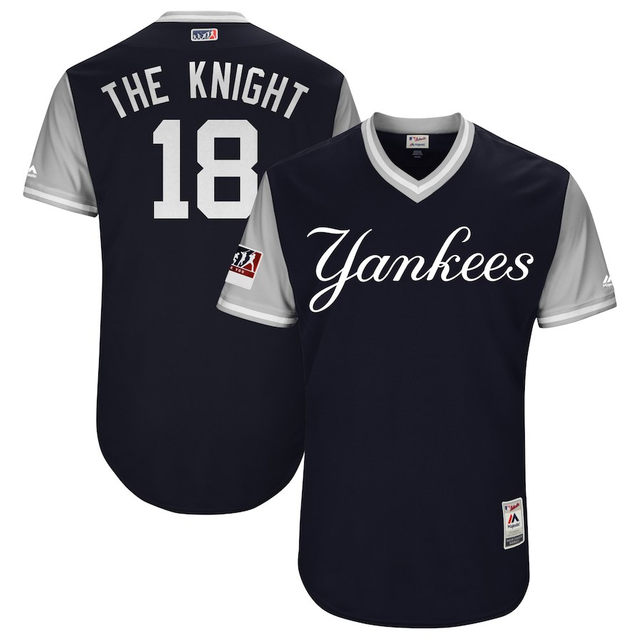 Men's New York Yankees #18 Didi Gregorius "The Knight" Majestic Navy/Gray 2018 Players' Weekend Authentic Stitched MLB Jersey