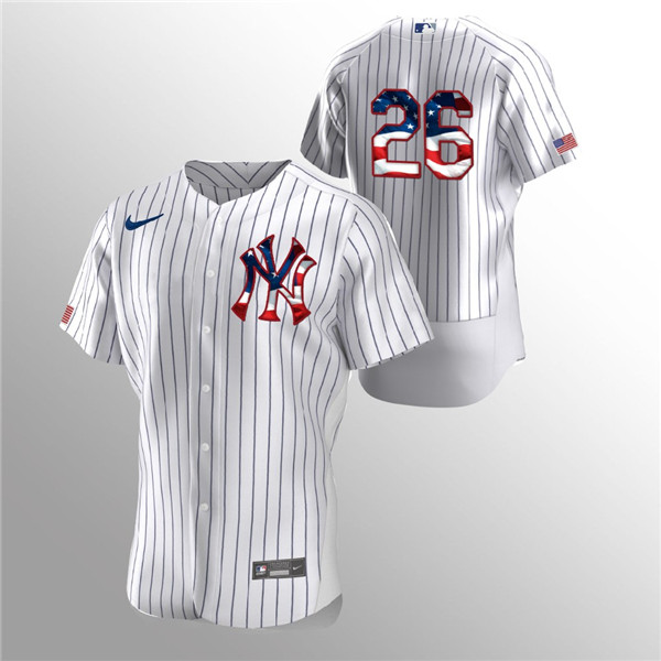 Men's New York Yankees #26 DJ LeMahieu White 2020 Stars & Stripes Flex Base Stitched Jersey