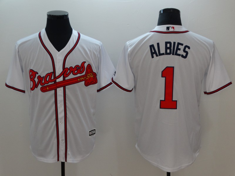 Men's Atlanta Braves #1 Ozhaino Albies White Flexbase Stitched MLB Jersey