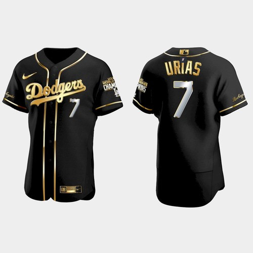 Men's Los Angeles Dodgers #7 Julio Urias 2021 Black Golden Championship Flex Base Stitched Baseball Jersey