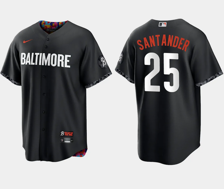 Men's Baltimore Orioles #25 Anthony Santander Black 2023 City Connect Cool Base Stitched Baseball Jersey