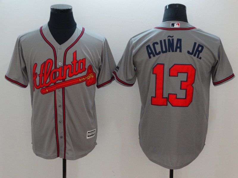 Men's Atlanta Braves #13 Ronald Acuña Jr Grey Flexbase Stitched MLB Jersey