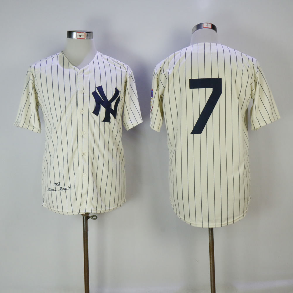 Men's New York Yankees #7 Mickey Mantle Cream 1951 Mitchell & Ness Stitched MLB Jersey