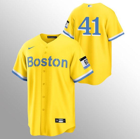 Men's Boston Red Sox #41 Chris Sale Gold 2021 City Connect Stitched MLB Jersey