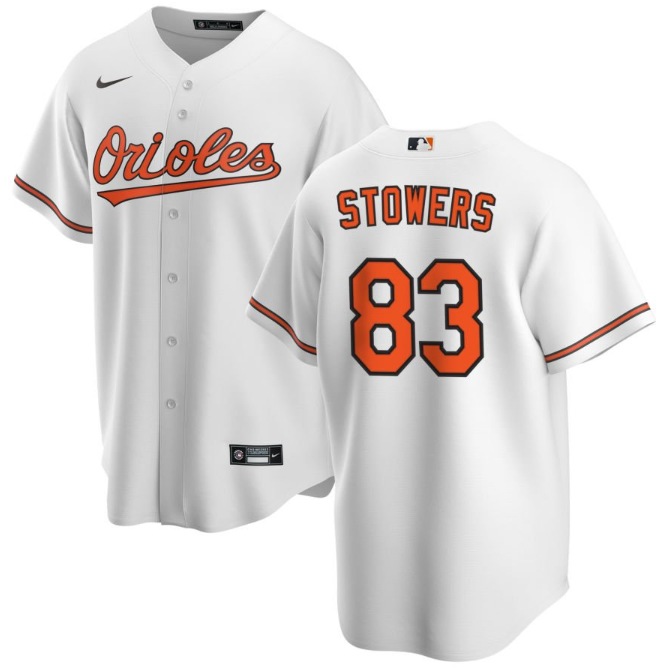 Men's Baltimore Orioles #83 Kyle Stowers White Cool Base Stitched Jersey
