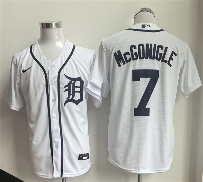 Men's Detroit Tigers #7 Kevin McGonigle White Cool Base Stitched Baseball Jersey