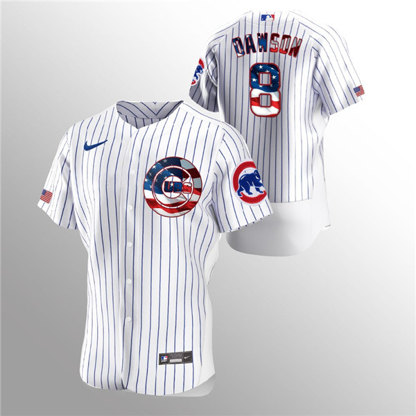 Men's Chicago Cubs #8 Andre Dawson White 2020 Stars & Stripes Flex Base Stitched Jersey