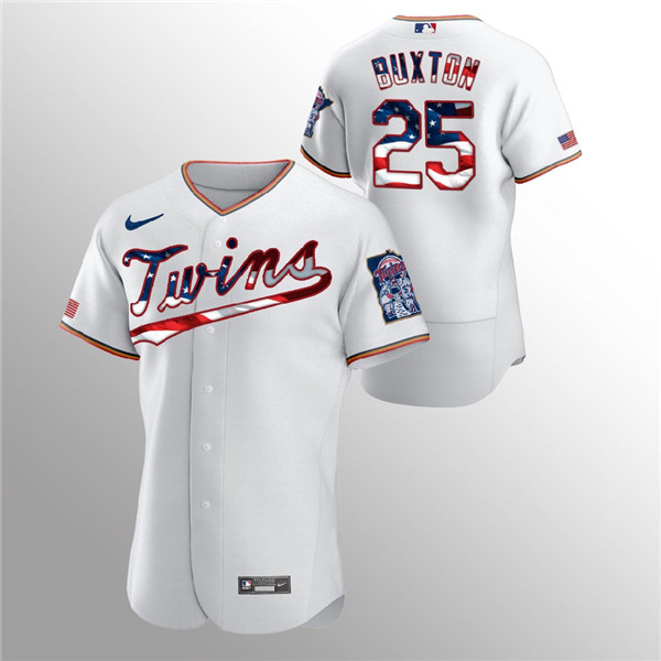 Men's Minnesota Twins #25 Byron Buxton White 2020 Stars & Stripes Flex Base Stitched Jersey