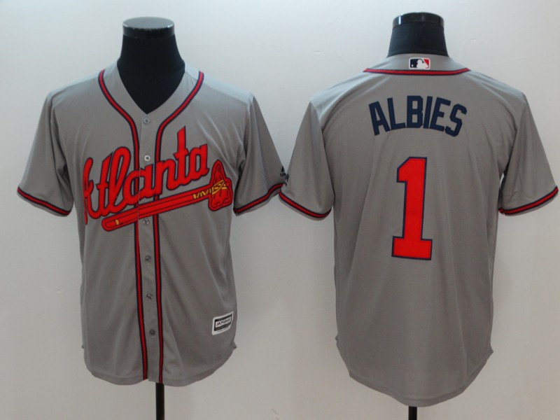 Men's Atlanta Braves #1 Ozhaino Albies Grey Flexbase Stitched MLB Jersey