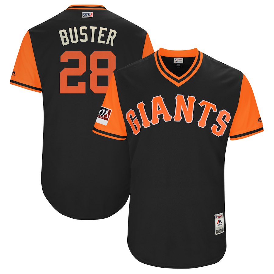 Men's San Francisco Giants #28 Buster Posey "Buster" Majestic Black 2018 Players' Weekend Stitched MLB Jersey