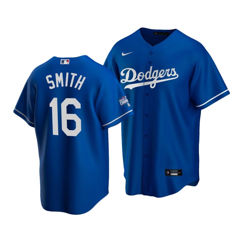 Men's Los Angeles Dodgers #16 Will Smith Blue 2020 World Series Champions Home Patch Stitched Jersey