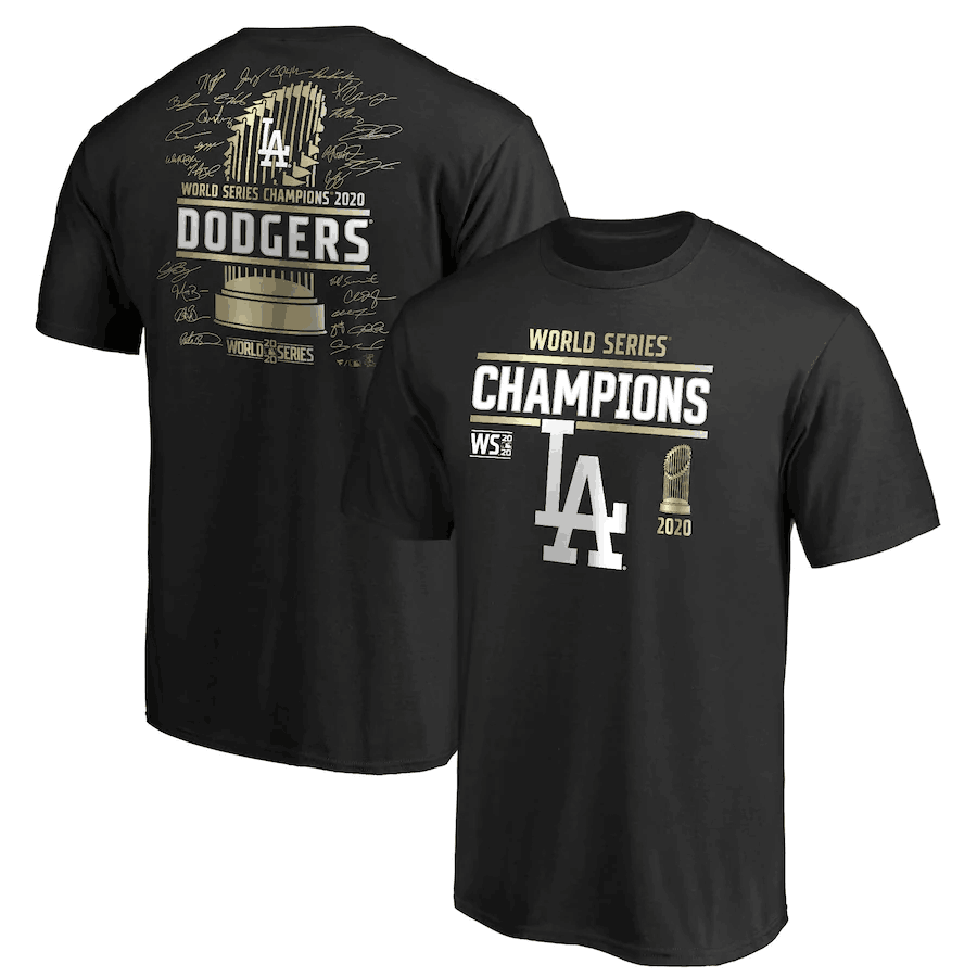 Men's Los Angeles Dodgers Black 2020 World Series Champions Signature Roster T-Shirt