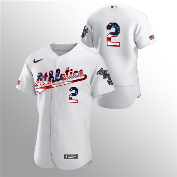 Men's Oakland Athletics #2 Khris Davis White 2020 Stars & Stripes Flex Base Stitched Jersey