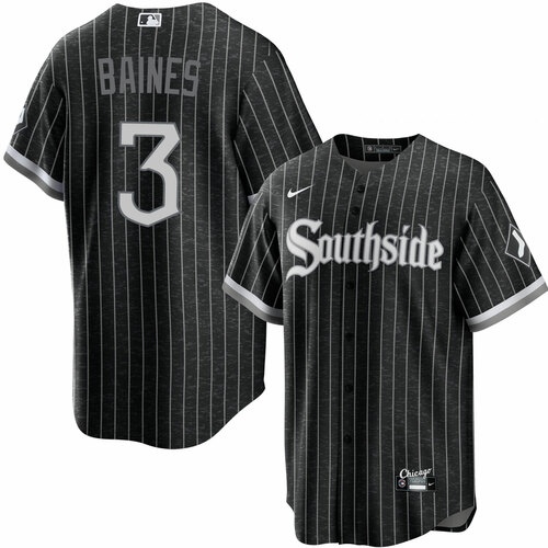Men's Chicago White Sox #3 Harold Baines Black 2021 City Connect Cool Base Stitched Jersey