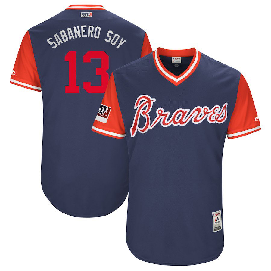 Men's Atlanta Braves #13 Ronald Acuna Jr. "Sabanero Soy" Majestic Navy/Red 2018 Players' Weekend Authentic Stitched MLB Jersey