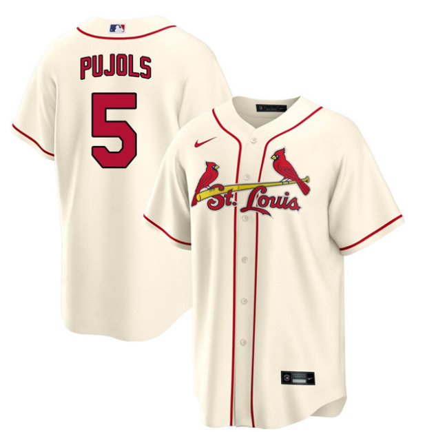 Men's St. Louis Cardinals #5 Albert Pujols Cream Cool Base Stitched Jersey