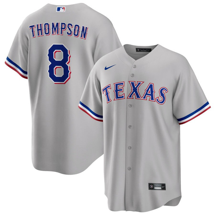 Men's Texas Rangers #8 Bubba Thompson Grey Cool Base Stitched Baseball Jersey
