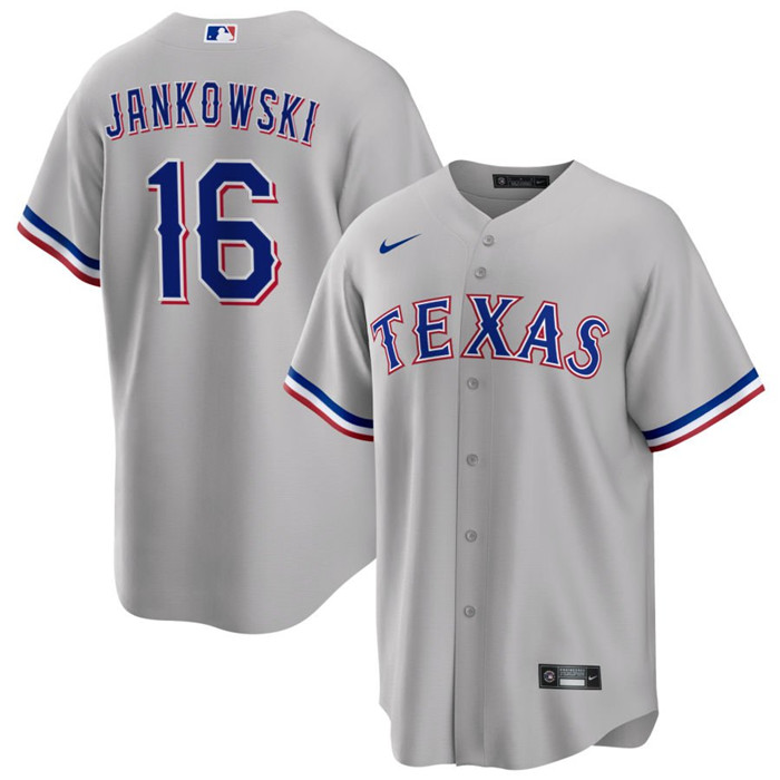 Men's Texas Rangers #16 Travis Jankowski Grey Cool Base Stitched Baseball Jersey