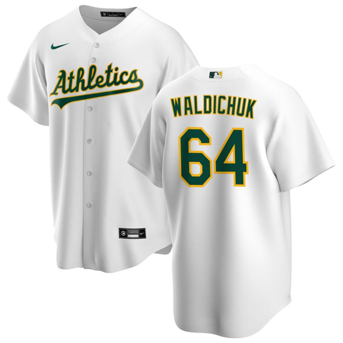 Men's Oakland Athletics #64 Ken Waldichuk White Cool Base Stitched Jersey
