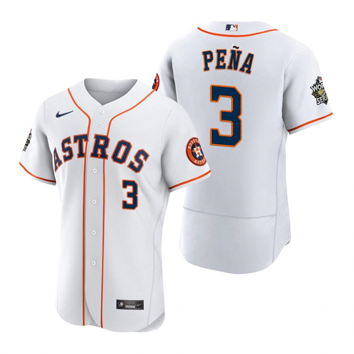 Men's Houston Astros #3 Jeremy Peña White 2022 World Series Flex Base Stitched Baseball Jersey