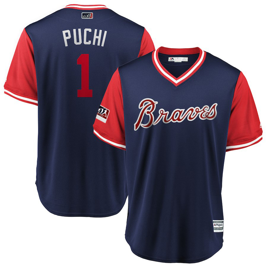 Men's Atlanta Braves #1 Ozzie Albies "Puchi" Majestic Navy/Red 2018 Players' Weekend Authentic Stitched MLB Jersey