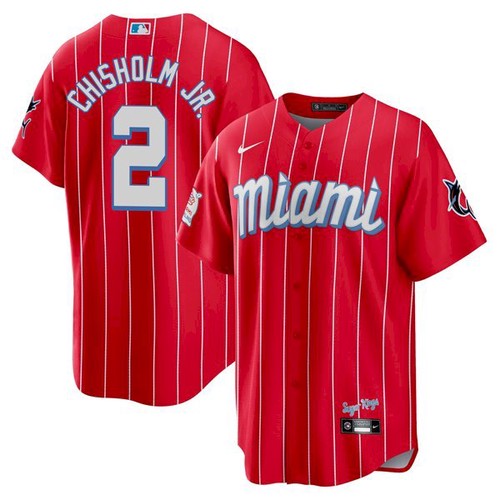 Men's Miami Marlins #2 Jazz Chisholm Jr. 2021 Red City Connect Cool Base Stitched Jersey