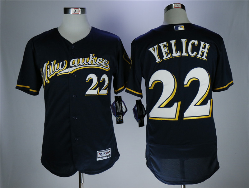 Men's Milwaukee Brewers #22 Christian Yelich Navy Flexbase Stitched MLB Jersey
