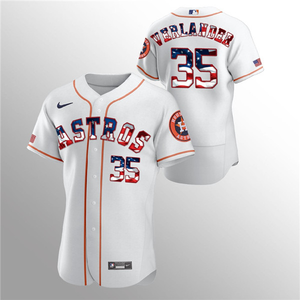Men's Houston Astros #35 Justin Verlander White 2020 Stars & Stripes Flex Base Stitched Jersey