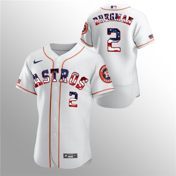 Men's Houston Astros #2 Alex Bregman White 2020 Stars & Stripes Flex Base Stitched Jersey