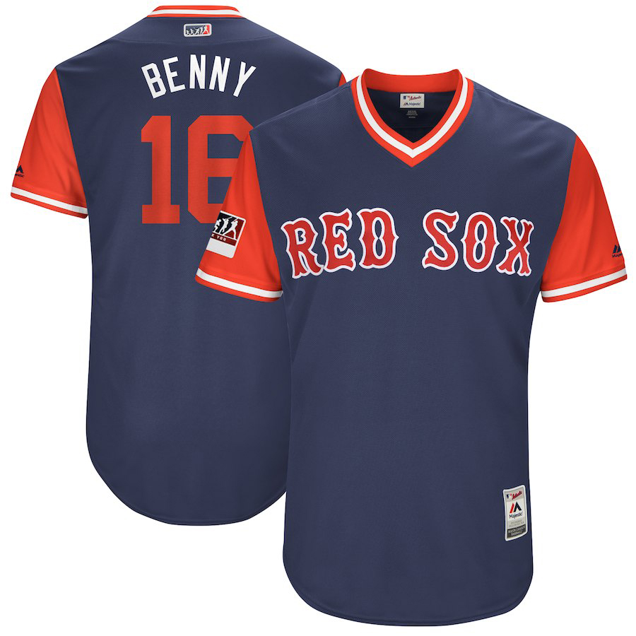 Men's Boston Red Sox #16 Andrew Benintendi "Benny" Majestic Navy/Red 2018 Players' Weekend Authentic Stitched MLB Jersey