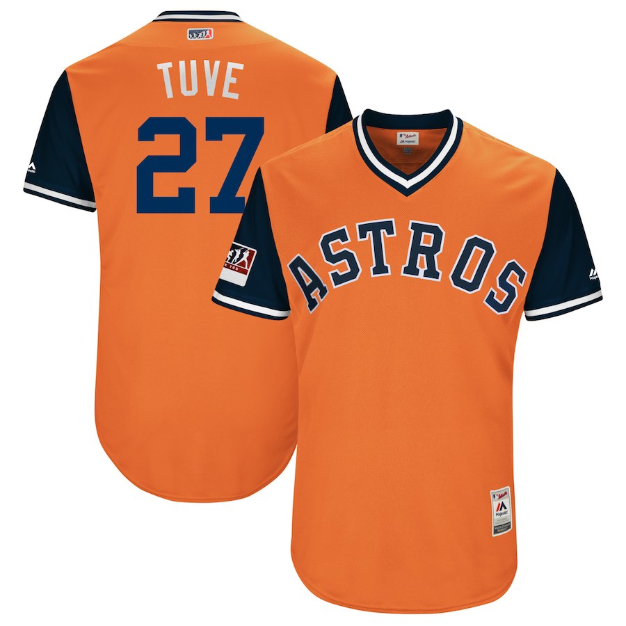 Men's Houston Astros #27 Jose Altuve "Tuve" Majestic Orange/Navy 2018 Players' Weekend Stitched MLB Jersey