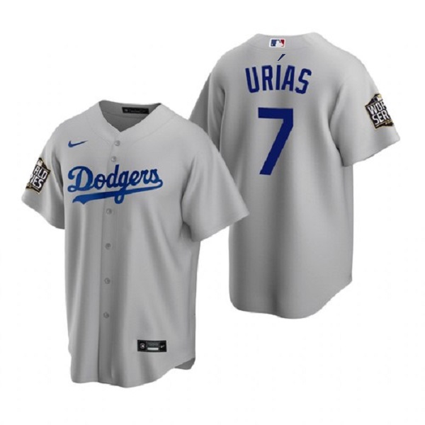 Men's Los Angeles Dodgers White #7 Julio Urias Grey 2020 World Series Stitched Jersey