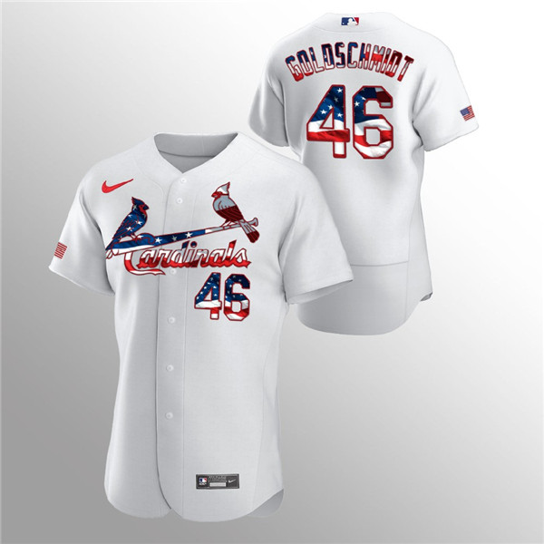 Men's St. Louis Cardinals #46 Paul Goldschmidt White 2020 Stars & Stripes Flex Base Stitched Jersey