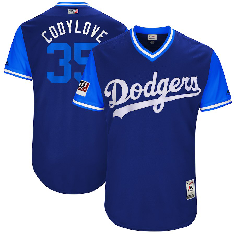 Men's Los Angeles Dodgers #35 Cody Bellinger "Cody Love" Majestic Royal/Light Blue 2018 Players' Weekend Stitched MLB Jersey
