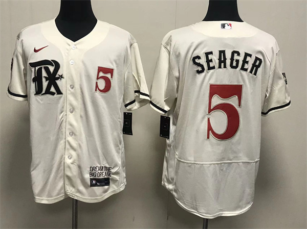 Men's Texas Rangers #5 Corey Seager Cream 2023 City Connect Flex Base Stitched Baseball Jersey