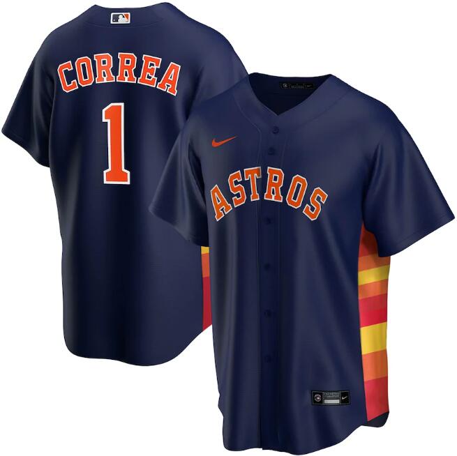 Men's Houston Astros #1 Carlos Correa Navy Cool Base Stitched Jersey